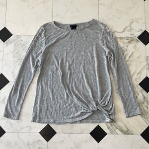 Max & Mia Gray and White Striped Knot Top